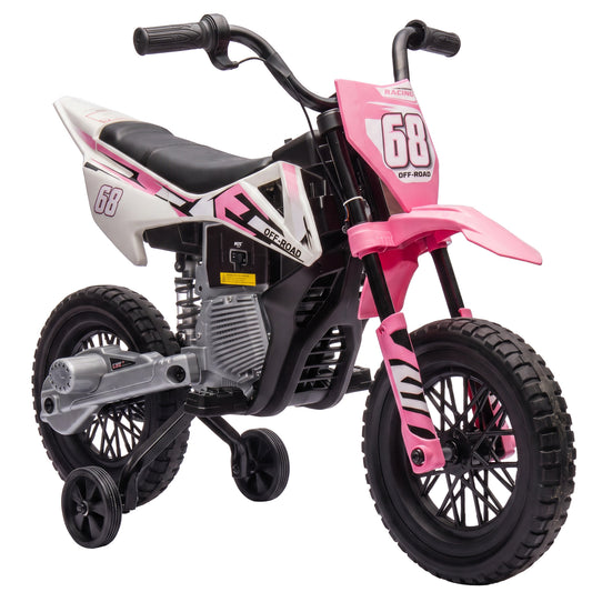 AIYAPLAY Kids Electric Motorcycle, 12V Ride On Motorbike with Training Wheels, Soft Start, Suspension, Music for 3–6 Years, Pink