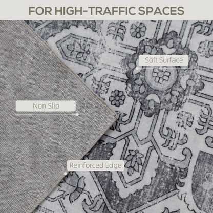 HOMCOM Vintage Area Rug, Non-Slip Washable Rug, Flannel Floor Carpet for Living Room, Bedroom, Dining Room, Home Office, 230 x 160 cm, Grey