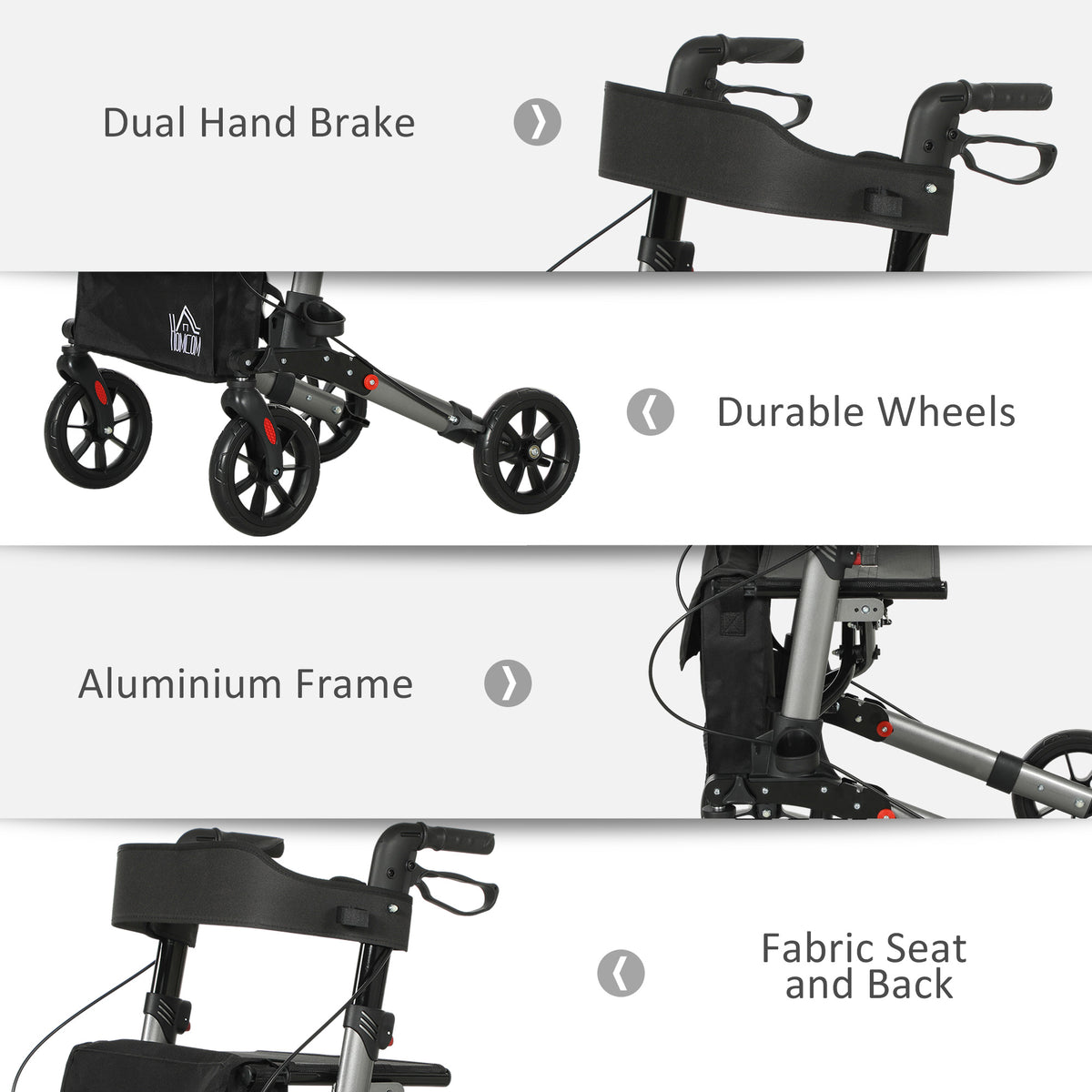HOMCOM Rollator Walker with Seat, Compact Quick Folding Mobility Walker with 8" Wheels, Carry Bag, Adjustable Height, Cane Holder and Lightweight Aluminium Frame for Seniors and Disabled, Silver