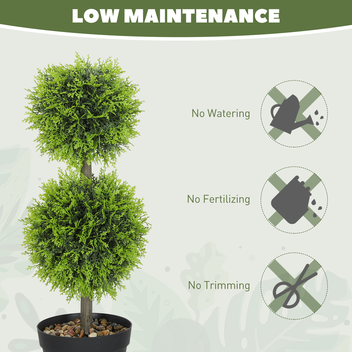 HOMCOM Set of 2 Decorative Artificial Trees, Topiary Ball-shaped Boxwood Trees in Pot with Cypress Leaves, Fake Plants for Home Indoor outdoor Decor, 60cm, 2 Tree Balls