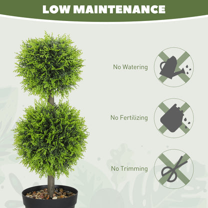 HOMCOM Set of 2 Decorative Artificial Trees, Topiary Ball-shaped Boxwood Trees in Pot with Cypress Leaves, Fake Plants for Home Indoor outdoor Decor, 60cm, 2 Tree Balls