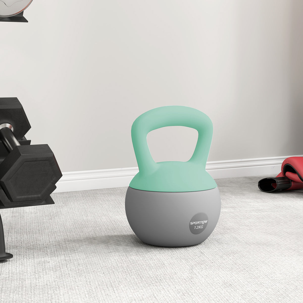 SPORTNOW 12KG Soft Kettlebell, Kettlebell with Non-Slip Handle for Home Gym, Weight Lifting, Strength Training, Green/Grey