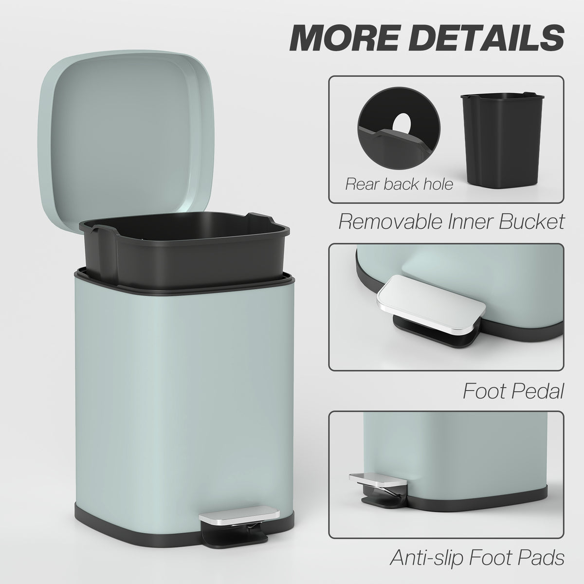 HOMCOM 12L Modern Boxy Metal Home Kitchen Bin - Light Green