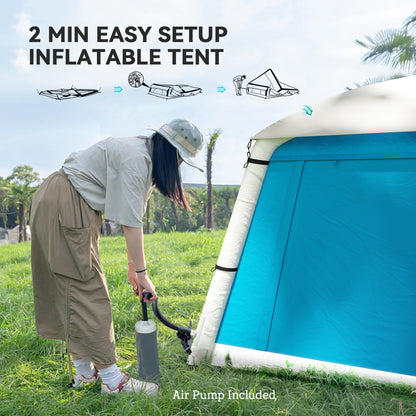 Outsunny Inflatable Camping Tent with Hand Pump, Easy Setup 1/2 Person Blackout Blow Up Tent, Light Blue