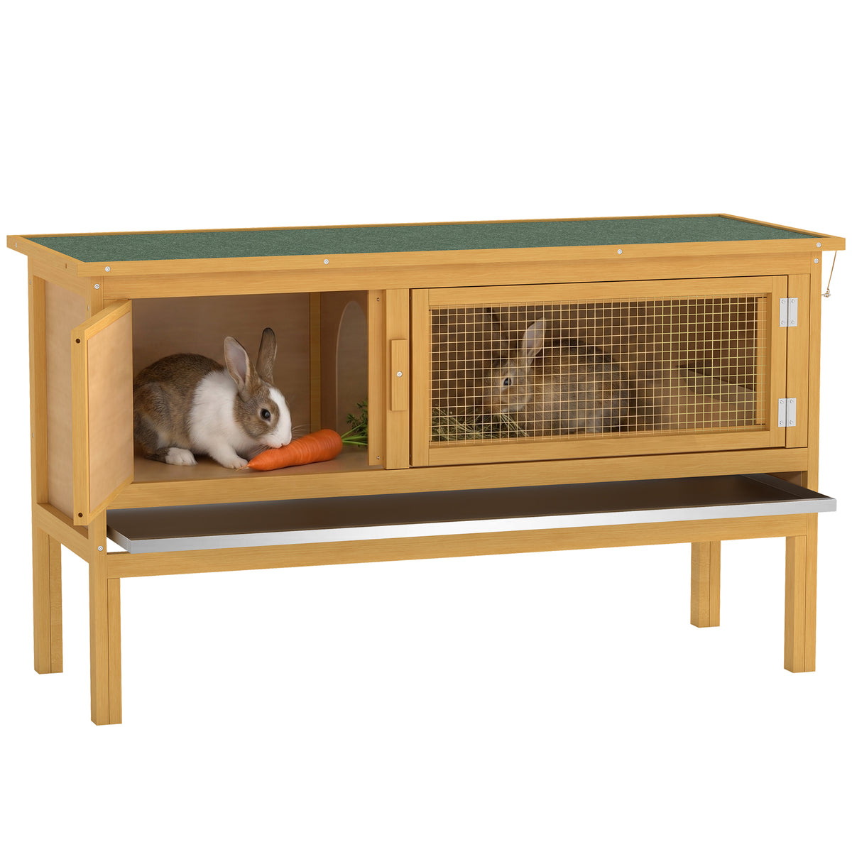 PawHut Rabbit Hutch Outdoor Guinea Pig Hutch House Small Animal Bunny Cage w/ Openable Roof, 115 x 44 x 65 cm