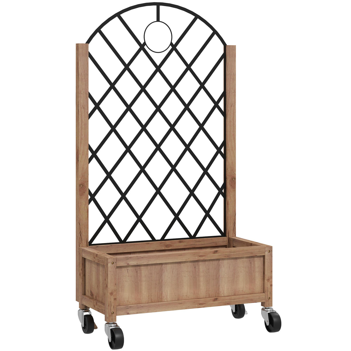 Outsunny Wooden Planter, with Metal Trellis - Brown/Black