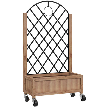 Outsunny Wooden Planter, with Metal Trellis - Brown/Black