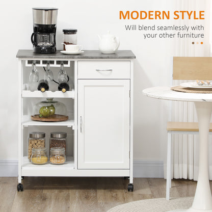 HOMCOM Kitchen Trolley with Wine Rack, Drawer, Open Shelf and Storage Cabinet for Dining Room, White