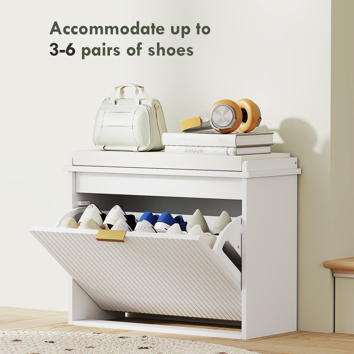 HOMCOM Elegant Six Shoe Bench, with Top Seat - White