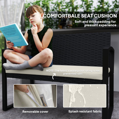 Outsunny Two-Seater Rattan Garden Bench - Beige