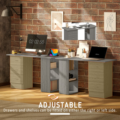 HOMCOM Computer Desk with Drawers, Home Office Desk, Writing Table, PC Workstation with 3 Storage Shelves for Working, Study, 120 x 49 x 72 cm, Grey