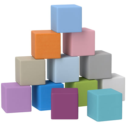 HOMCOM 12 PCs Soft Play Blocks, Soft Foam Toy, Building and Stacking Blocks for Kids, Blue