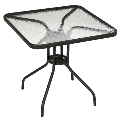 Outsunny Square Garden Dining Table with Tempered Glass Top & Umbrella Hole, 76 x 76 cm