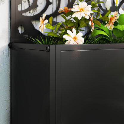 Outsunny Outdoor Metal Planter, with Back Trellis - Black
