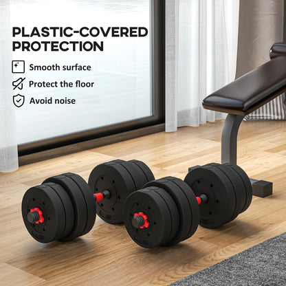 HOMCOM 30kg 2 IN 1 Adjustable Dumbbells Weight Set, Dumbbell Hand Weight Barbell for Body Fitness, Lifting Training for Home, Office, Gym, Black