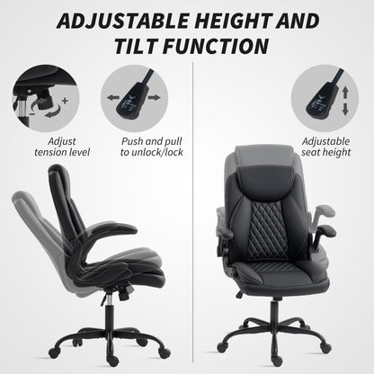 HOMCOM Faux Leather Office Chair. with Flip-Up Armrests - Black