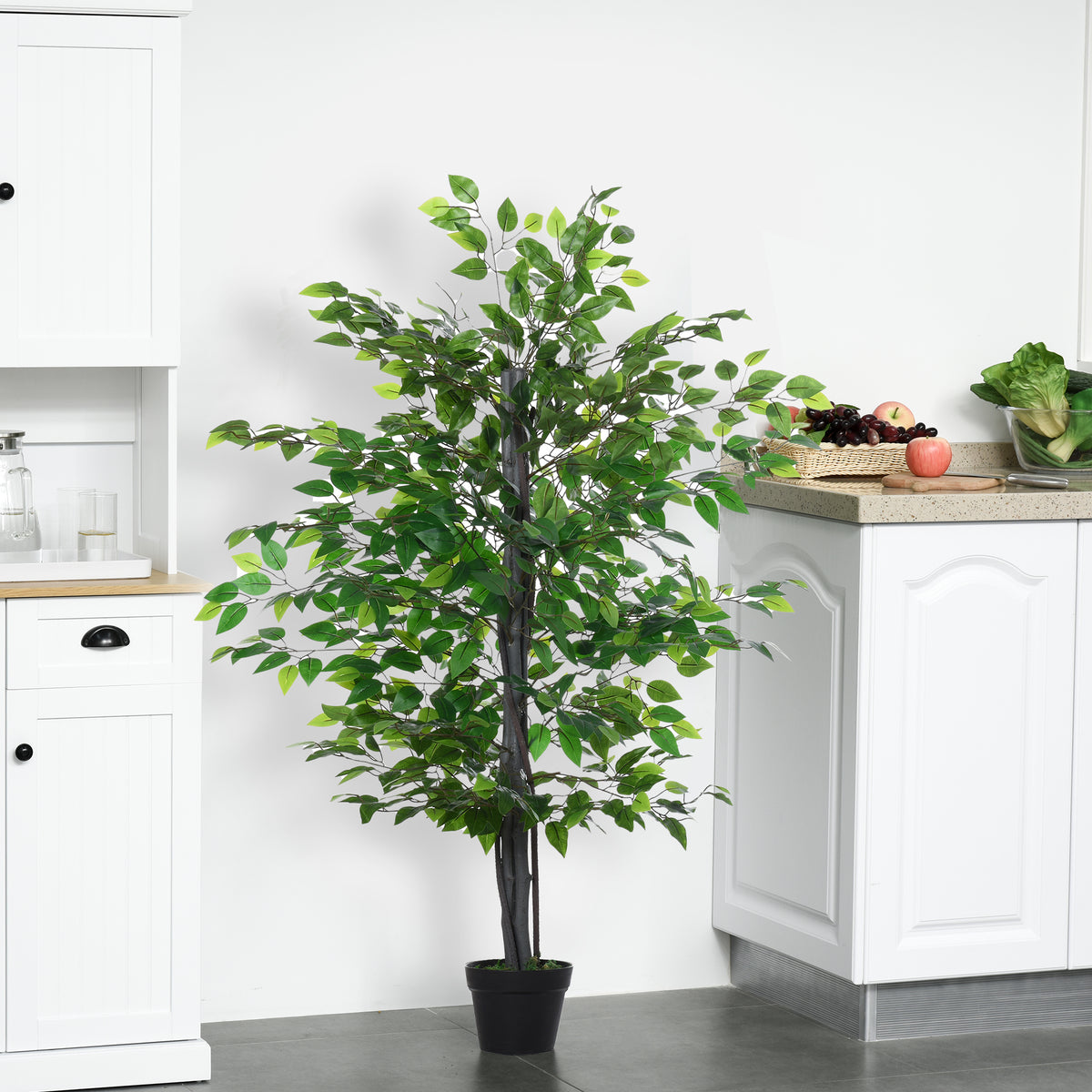 Outsunny Artificial Tree White Rose Floral in Pot, Fake Plant for Home Indoor Decor, 90cm, Purple