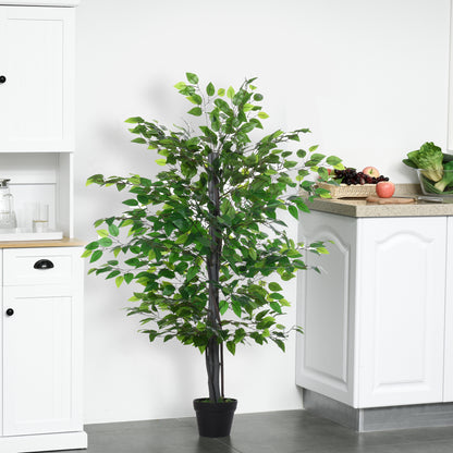 Outsunny Artificial Tree White Rose Floral in Pot, Fake Plant for Home Indoor Decor, 90cm, Purple
