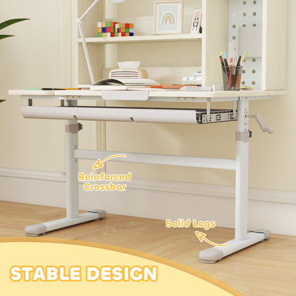 AIYAPLAY Kids Desk Height Adjustable with Tilt-Desktop, Hutch, Drawer, Storage Shelf, Pegboard, for 3-12 Years Old, Natural