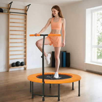 HOMCOM 40" Fitness Trampoline with Adjustable Handle, Rebounder Trampoline, Mini Jumper for Indoor Exercise Workout, Orange