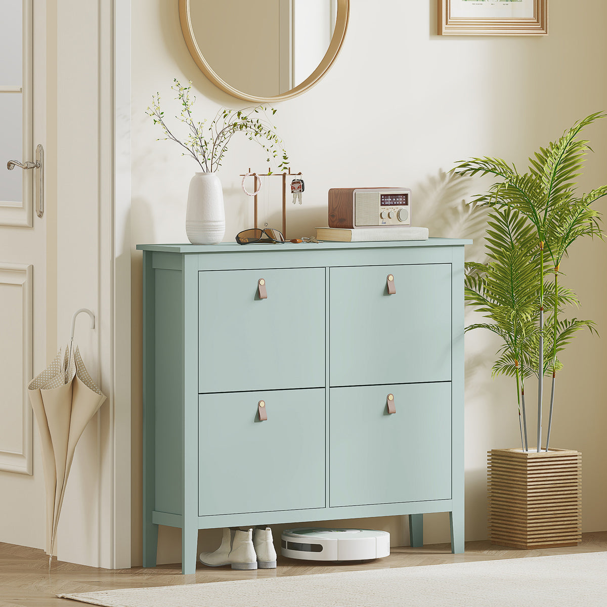 HOMCOM Modern Four-Drawer Shoe Cabinet - Green