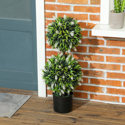 HOMCOM Set of 2 Artificial Plants, Lavender Flowers Ball Trees with Pot, for Home Indoor Outdoor Decor, 70cm