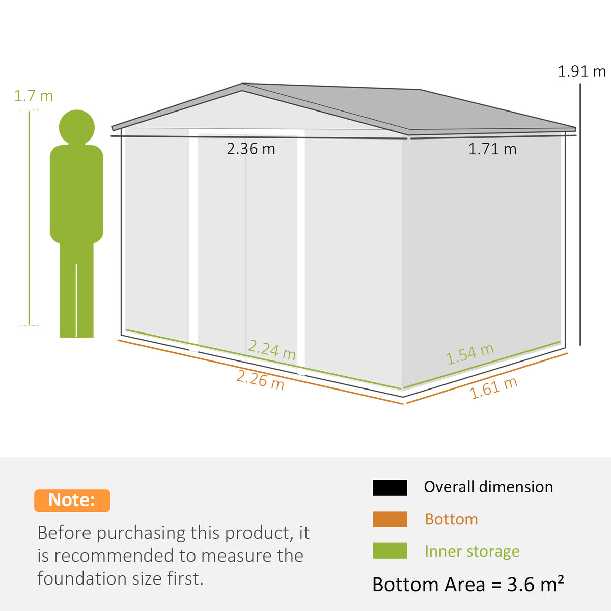 Outsunny 8 x 6ft Galvanised Steel Shed, with Double Door - Brown
