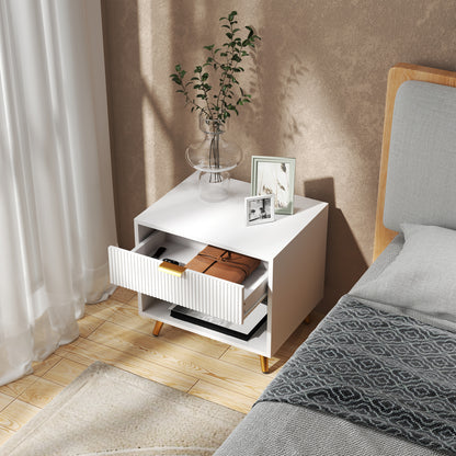 HOMCOM Elegant Bedside Table, with Drawer and Shelf - White/Gold Tone