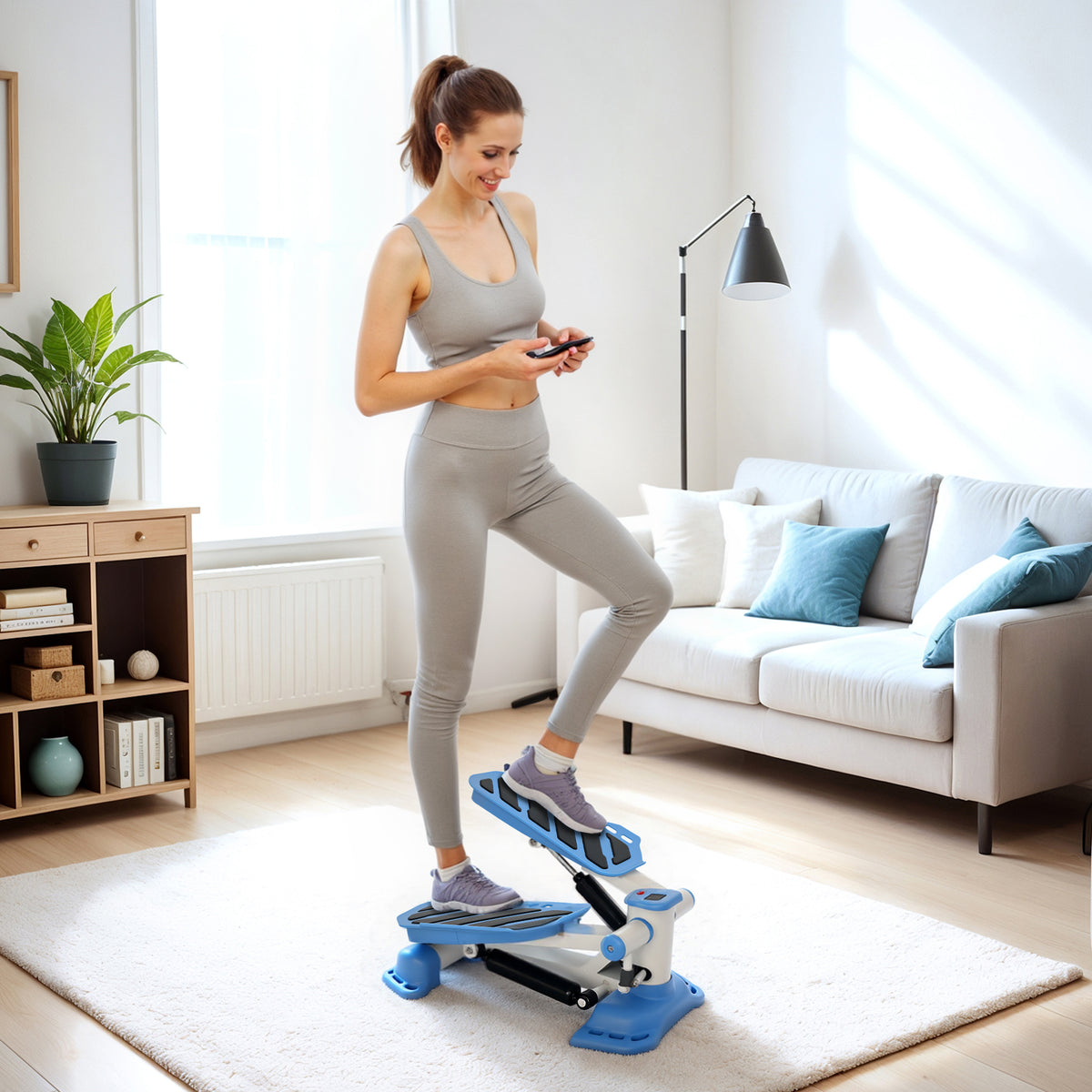 HOMCOM Portable Mini Stepper Machine, Compact Stair Stepper with LCD Monitor, Non-Slip Pedals, Fitness Step Machine for Full Body Cardio Exercise Workout, Home Gym Office, Blue