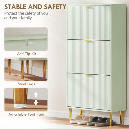 HOMCOM Elegant Three-Drawer Shoe Cabinet - Light Green