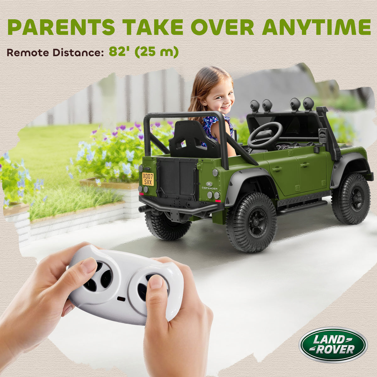 AIYAPLAY Kids Ride On Car with Remote Control, Music, Horn, 4 Spring Suspension Wheels, LED Lights for 3-5 Years Old, Green