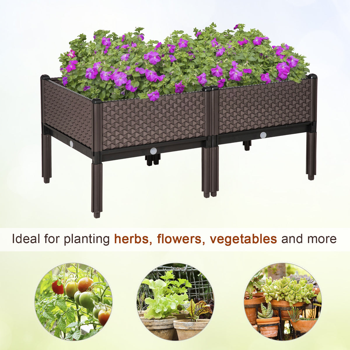 Outsunny Set of 2 Indoor/Outdoor Planter Boxes | Garden Raised Elevated Beds, Flowers Vegetables Fruits Herbs Container w/ Self-Watering Design Drainage Holes, Brown