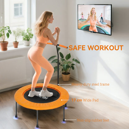 HOMCOM 40" Fitness Trampoline with Adjustable Handle, Rebounder Trampoline, Mini Jumper for Indoor Exercise Workout, Orange