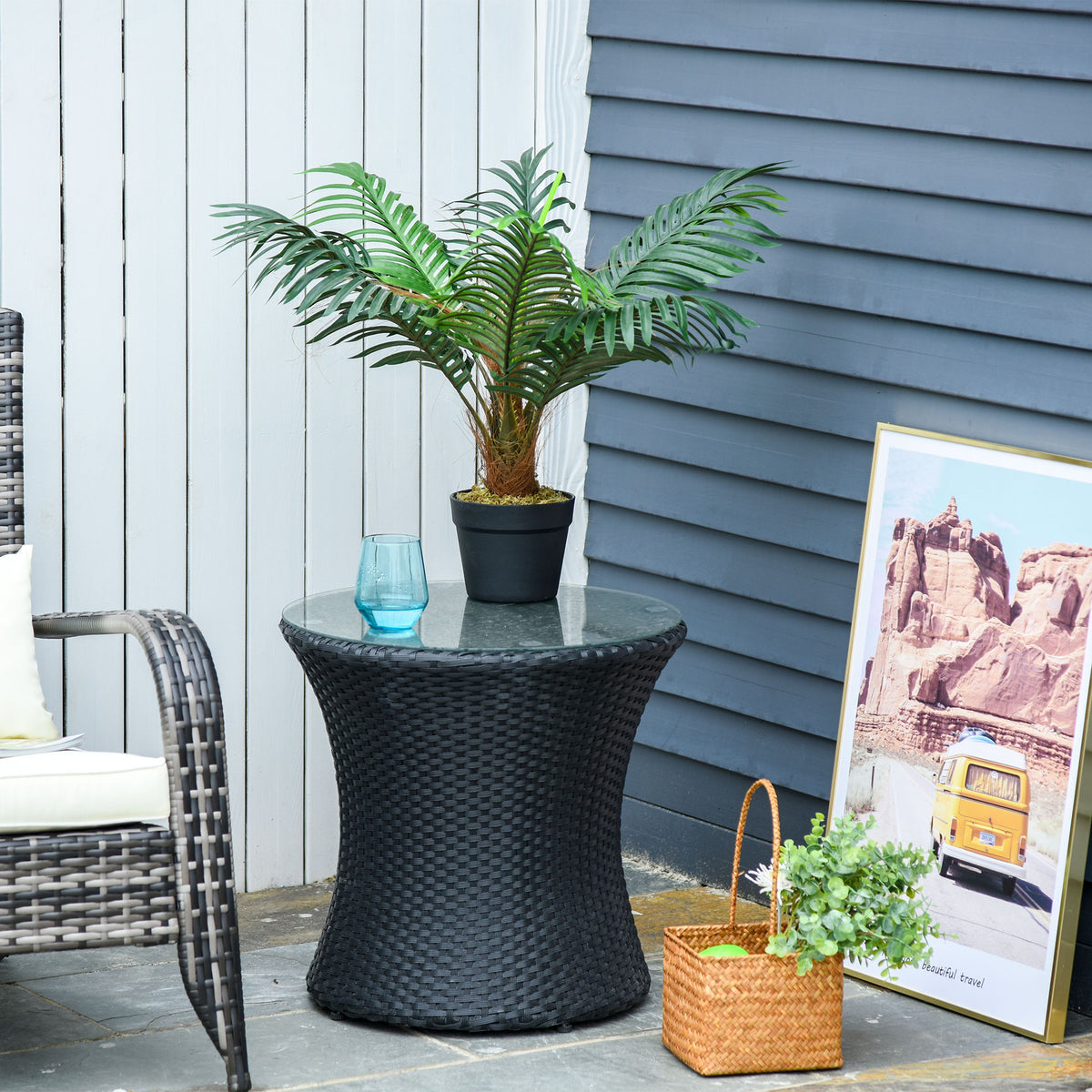 Outsunny 60cm Artificial Palm Tree Fake Plant in Pot - White