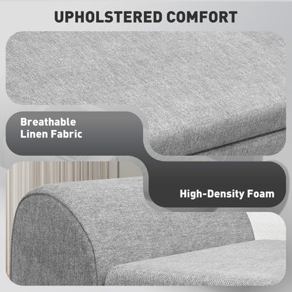 HOMCOM Storage Ottoman with Armrest, Window Seat, Upholstered Linen Storage Bench with Rubberwood Legs, Footstool for Bedroom Living Room, Hallway, Dark Grey
