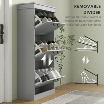 HOMCOM Three-Drawer Minimalistic Shoe Cabinet - Grey