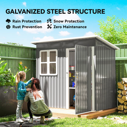 Outsunny 7 x 4ft Eco-friendly Galvanised Steel Garden Shed, with Lock and Gloves, 40kg/㎡ Snow Capacity - Grey
