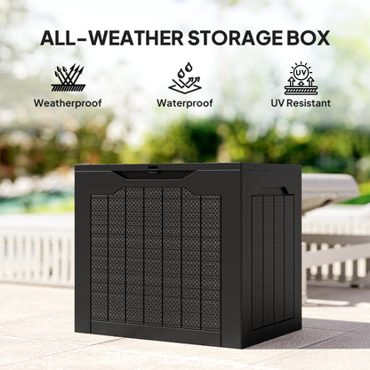 Outsunny 97L Plastic Garden Storage Box, Outdoor Storage Box with Handles, Waterproof Outdoor Storage Container, Black