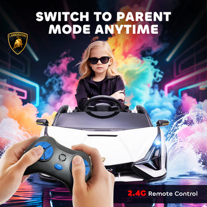 HOMCOM Lamborghini Sian Licensed Electric Car for Kids, 12V Kids Electric Ride on Car with Dual Motors, Remote Control, White