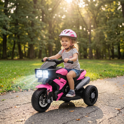AIYAPLAY Kids Electric Motorcycle Ride-On Toy, 3-Wheel Battery-Operated Motorbike with Horn, Toddler Ride On Bike, Pink