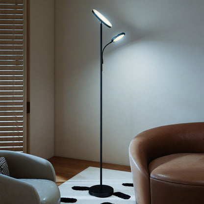 HOMCOM LED Floor Lamp for Living Room, Stepless Dimmable Standing Lamp, Mother and Child Uplighter with Reading Light, 4 Scene Modes, 2700K-6500K Colour Temps, 4 Brightness Levels, Remote Control