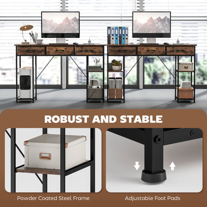 HOMCOM 120cm Computer Desk with Power Outlets, Office Desk Study Table with Fabric Drawers and Storage Shelves, Rustic Brown
