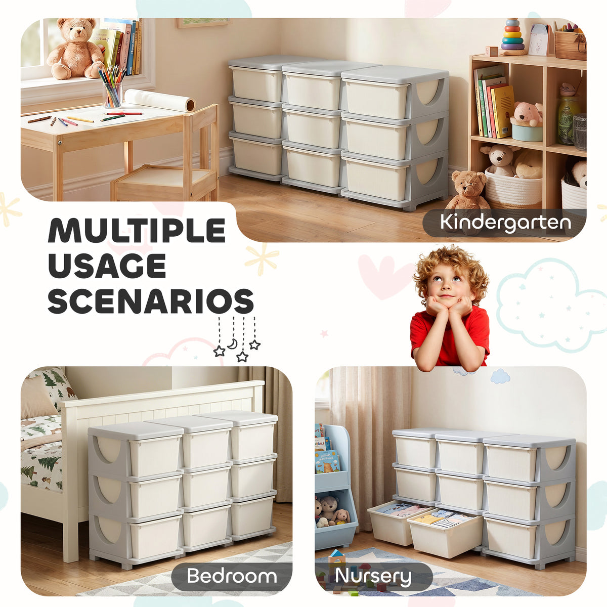 HOMCOM Kids Storage Unit, with Nine Drawers - Cream