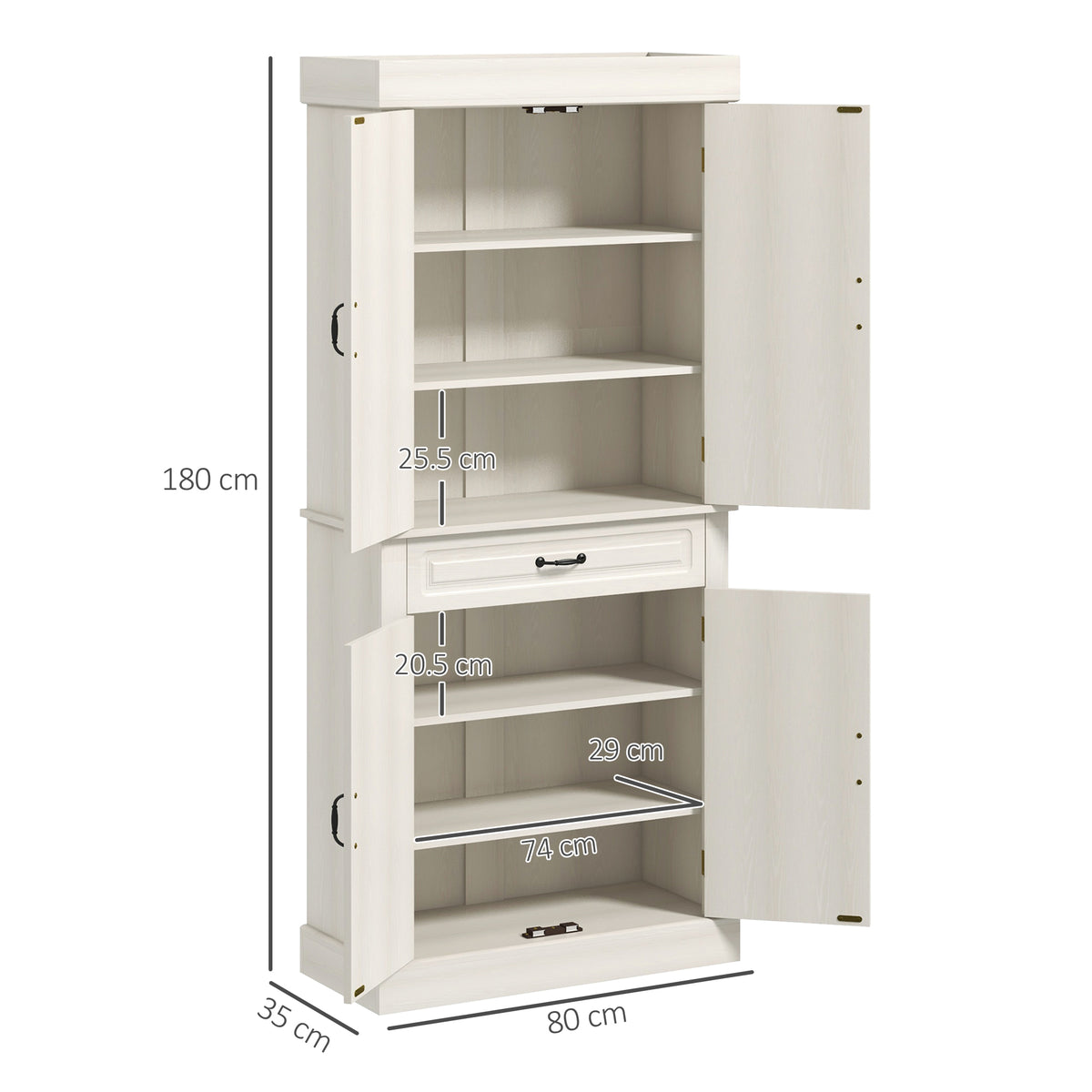 HOMCOM Tall Kitchen Cupboard, Kitchen Pantry Cabinet with 6 Shelves and Drawer, Cream White
