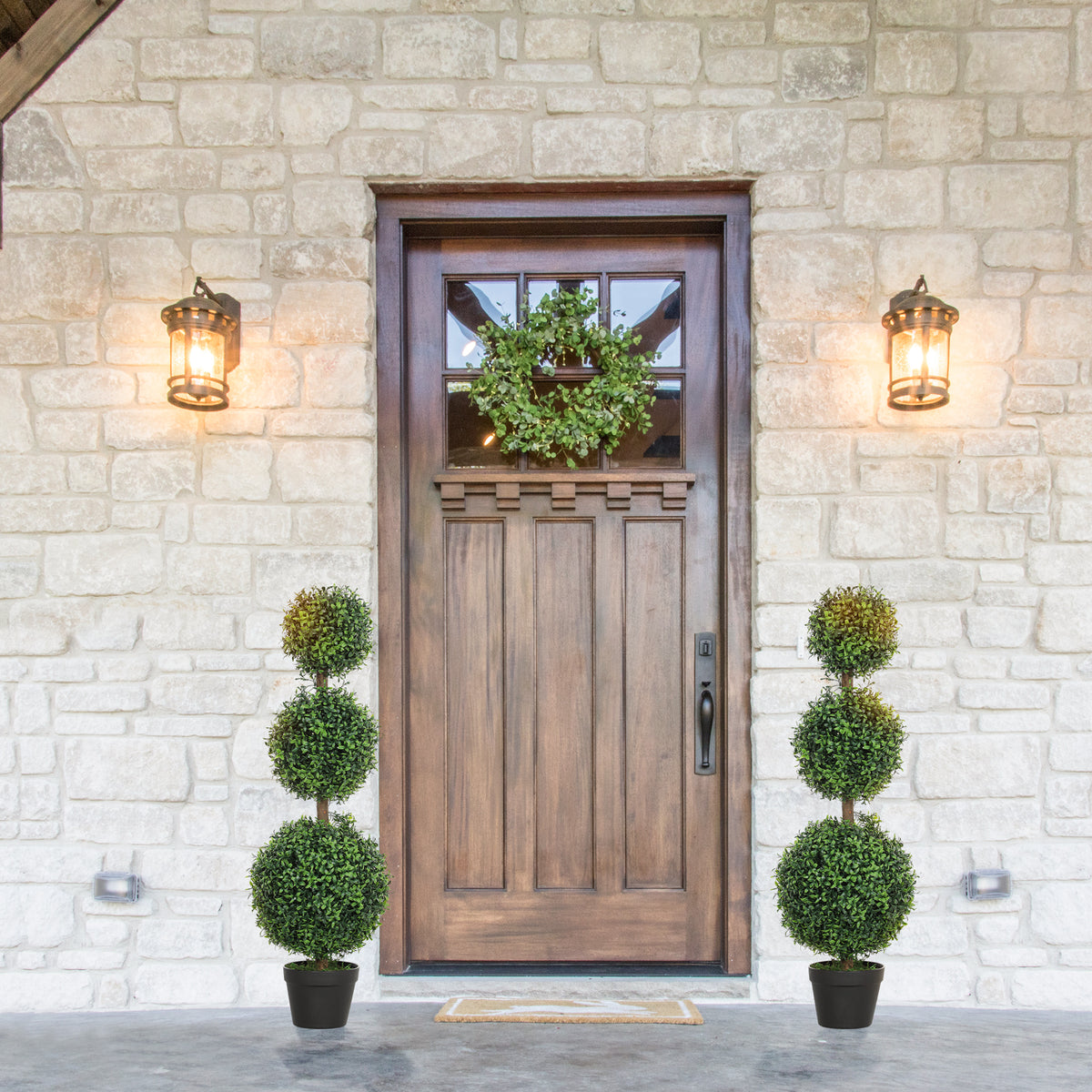 HOMCOM Set of 2 Decorative Artificial Trees, Topiary Ball-shaped Boxwood Trees in Pot, Fake Plants for Home Indoor outdoor Decor, 100cm, 3 Tree Balls