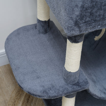 PawHut 206cm Cat Tree, Multi-Level Cat Tower with Scratching Posts and Board, Beds, Condos, Platforms, Toy Balls, Dark Grey