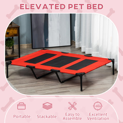PawHut Raised Dog Bed Cooling Metal Elevated Pet Cot with Breathable Mesh, Non-slip, Lightweight & Portable, for Indoor Camping Beach Travel Outdoor Use, Red, XX Large, 122 x 92 x 23cm