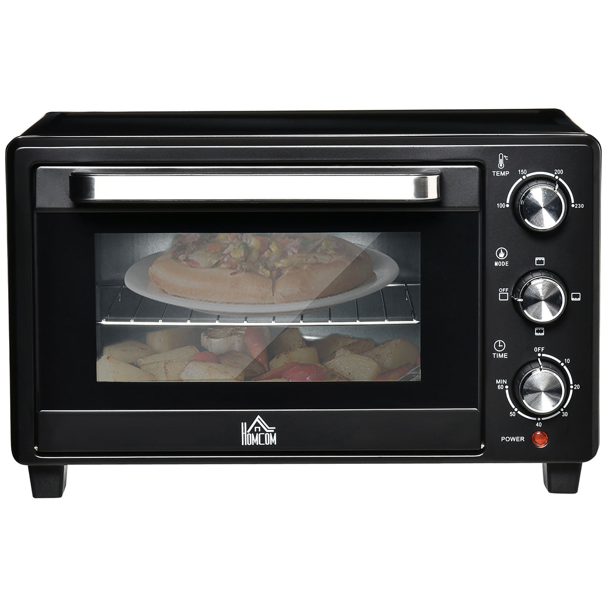 HOMCOM 21L Mini Countertop Oven, 100°C-230°C Adjustable Temp - Black