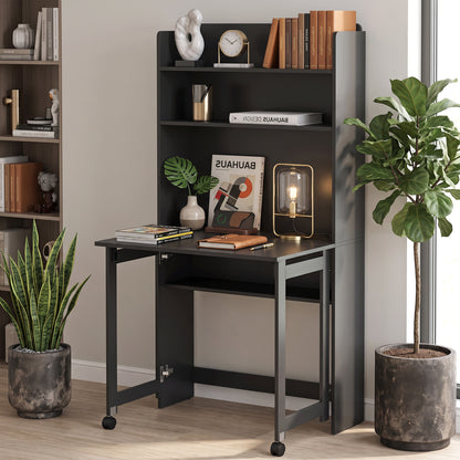 HOMCOM Foldable Desktop, Computer Desk with Storage Shelves, 80 x 69 x 155 cm, Black