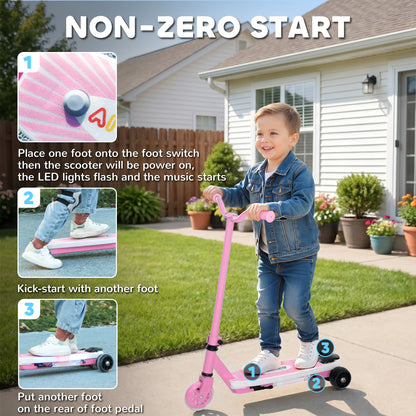 AIYAPLAY Electric Scooter for Kids Aged 4-7 Years, with Flashing LED Lights, Rear Auxiliary Wheels, Pink